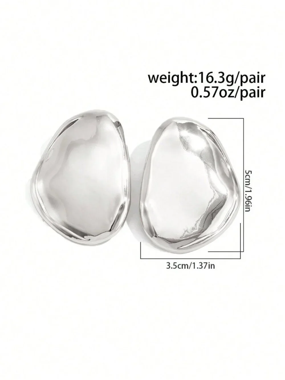 Silver Boho Women's Asymmetric Textured Geometric Oval Earrings - Picture 5 of 5